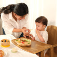 Load image into Gallery viewer, mother and son with coby the monkey bamboo suction plate with suction bowl from purely mama
