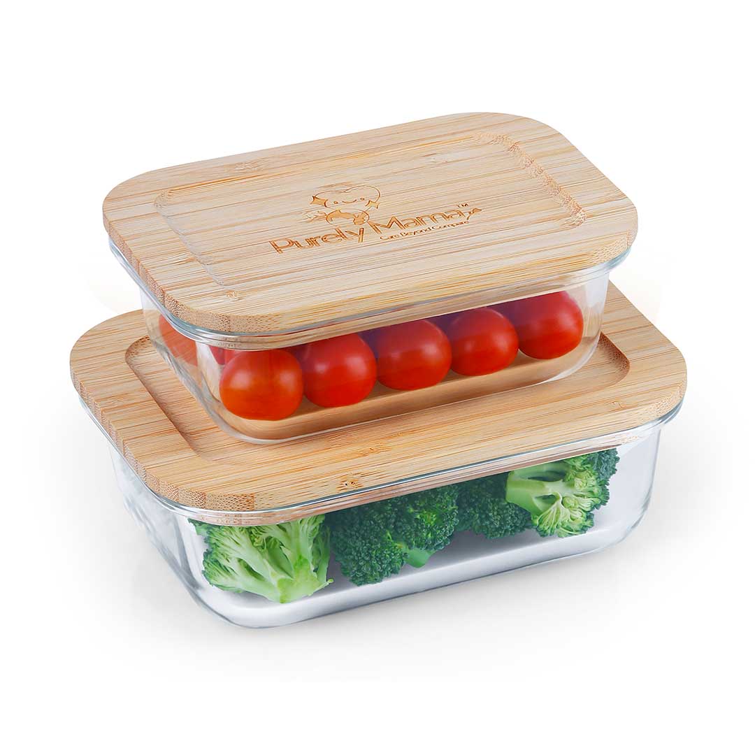 1050ml & 1520ml, Glass Food Container Set with Bamboo Lid !!
