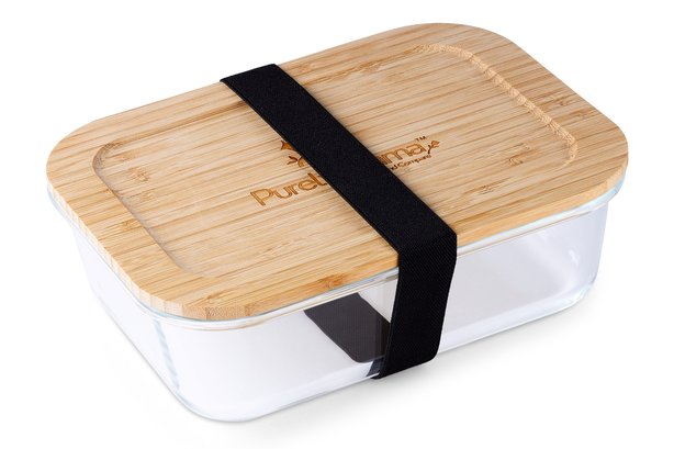 Purely Mama Bamboo Lid Glass Container 370ml Airtight Food Storage, Plastic Free, BPA Free, for Kitchen, Fridge, Meal Prep and Snacks