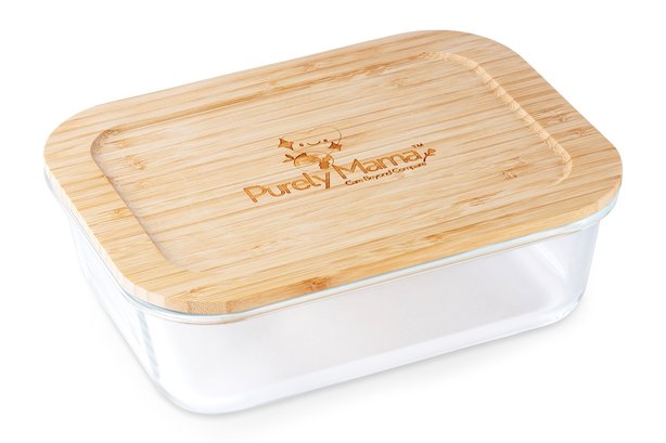 Purely Mama Bamboo Lid Glass Container 370ml Airtight Food Storage, Plastic Free, BPA Free, for Kitchen, Fridge, Meal Prep and Snacks