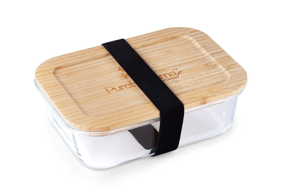 Purely Mama 640ml Airtight Glass Food Container with Bamboo Lid, BPA Free Kitchen Storage for Curries, Salads and Leftovers