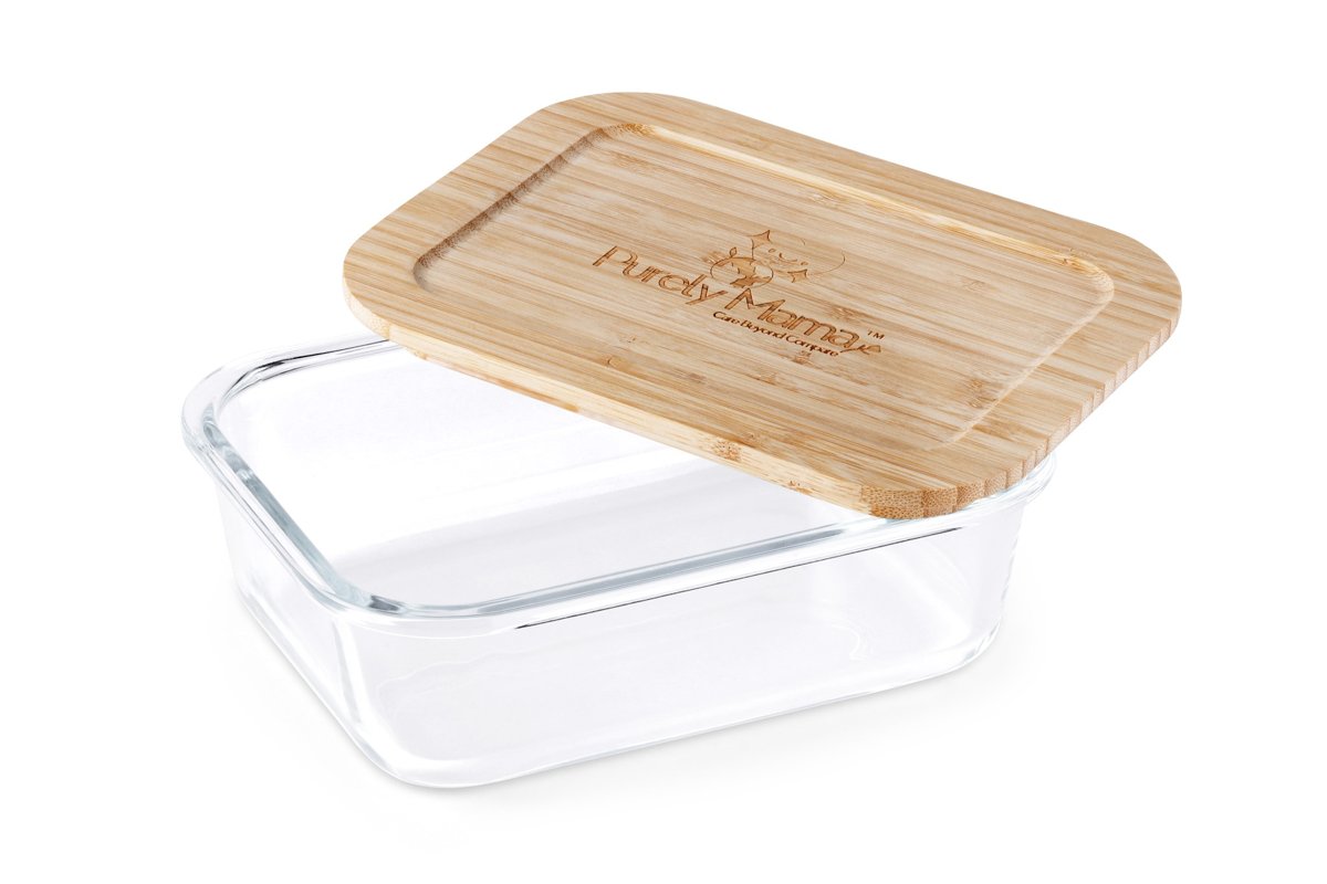 Purely Mama 640ml Airtight Glass Food Container with Bamboo Lid, BPA Free Kitchen Storage for Curries, Salads and Leftovers