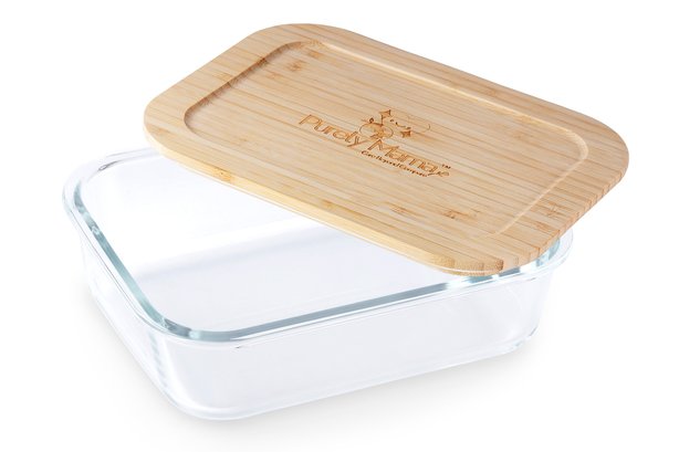 Purely Mama Bamboo Lid Glass Container 370ml Airtight Food Storage, Plastic Free, BPA Free, for Kitchen, Fridge, Meal Prep and Snacks