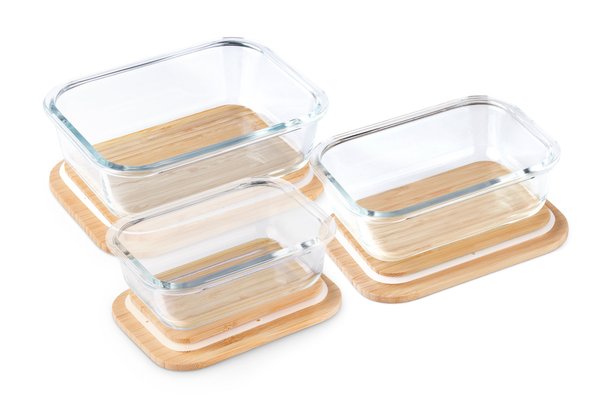 Purely Mama Bamboo Lid Glass Containers Set of 3 Airtight Food Storage, 640ml 1050ml 1520ml, Plastic Free, BPA Free, Microplastic Safe