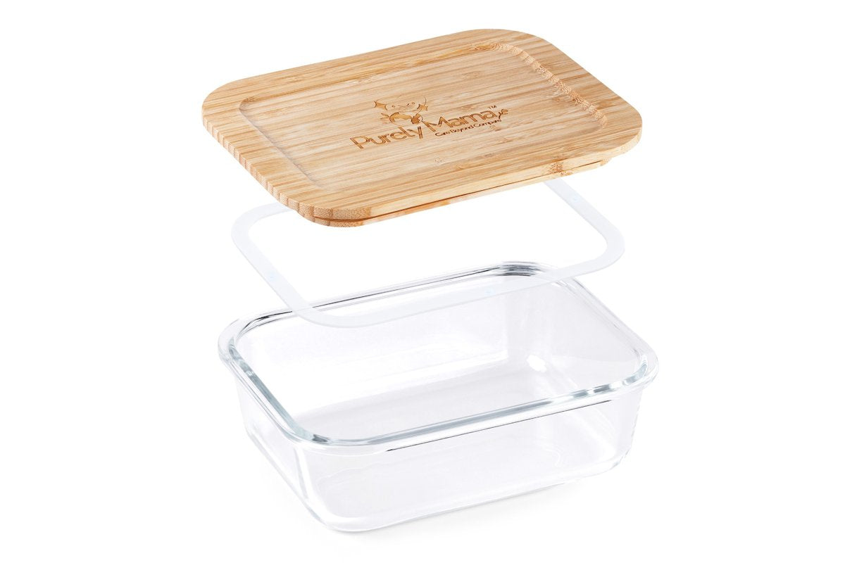 Purely Mama 640ml Airtight Glass Food Container with Bamboo Lid, BPA Free Kitchen Storage for Curries, Salads and Leftovers