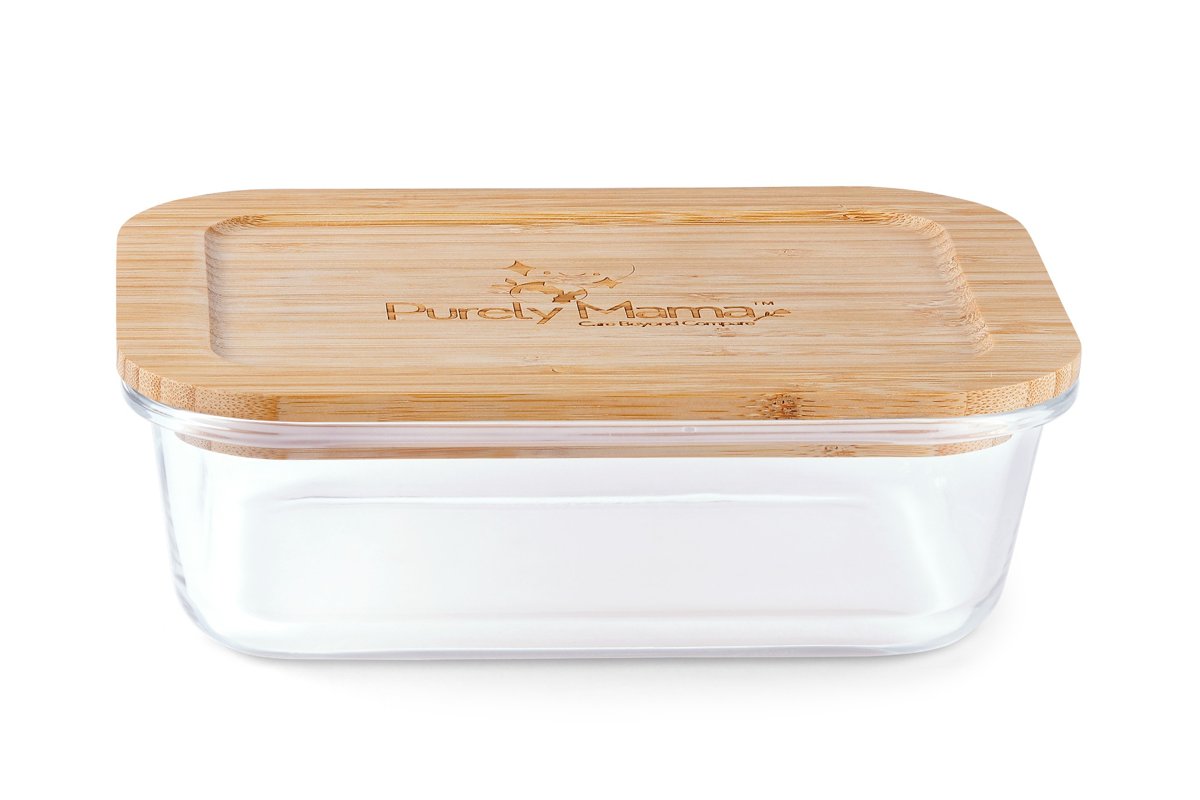 Purely Mama 640ml Airtight Glass Food Container with Bamboo Lid, BPA Free Kitchen Storage for Curries, Salads and Leftovers