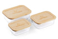 Load image into Gallery viewer, Purely Mama Bamboo Lid Glass Containers Set of 3 Airtight Food Storage, 640ml 1050ml 1520ml, Plastic Free, BPA Free, Microplastic Safe
