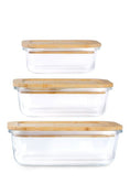 Load image into Gallery viewer, Purely Mama Bamboo Lid Glass Containers Set of 3 Airtight Food Storage, 640ml 1050ml 1520ml, Plastic Free, BPA Free, Microplastic Safe
