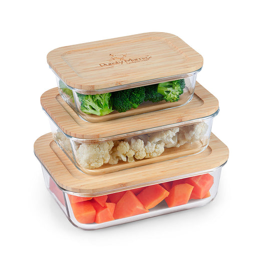 370ml 640ml 1050ml, Glass Food Container Set with Bamboo Lid !!