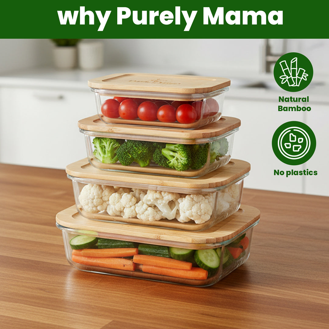 370ml 640ml 1050ml, Glass Food Container Set with Bamboo Lid !!