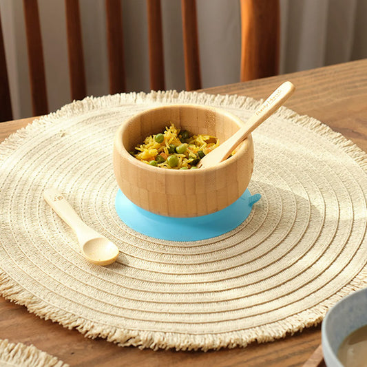 Bamboo Bowl With Suction- Blue