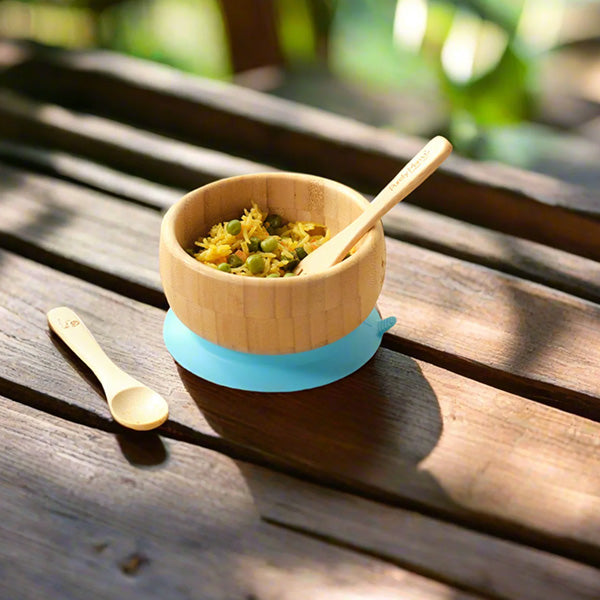 Bamboo Bowl With Suction- Blue