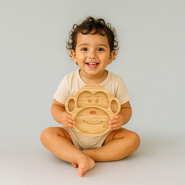 Coby the Monkey Bamboo Suction Plate with Cutlery Set