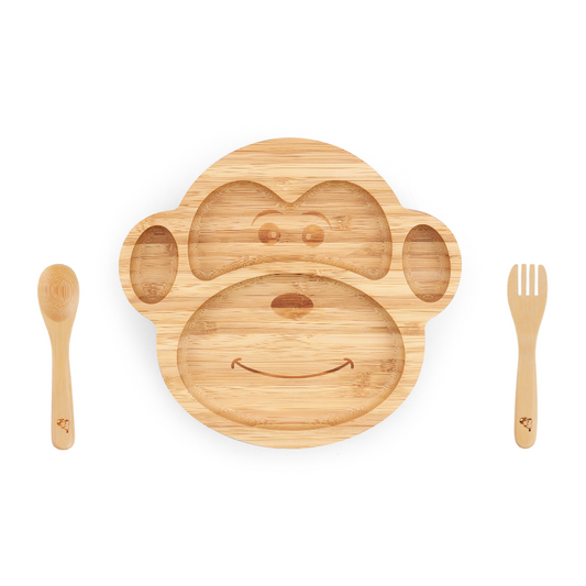 Purely Mama Coby Bamboo Suction Plate with cutlery