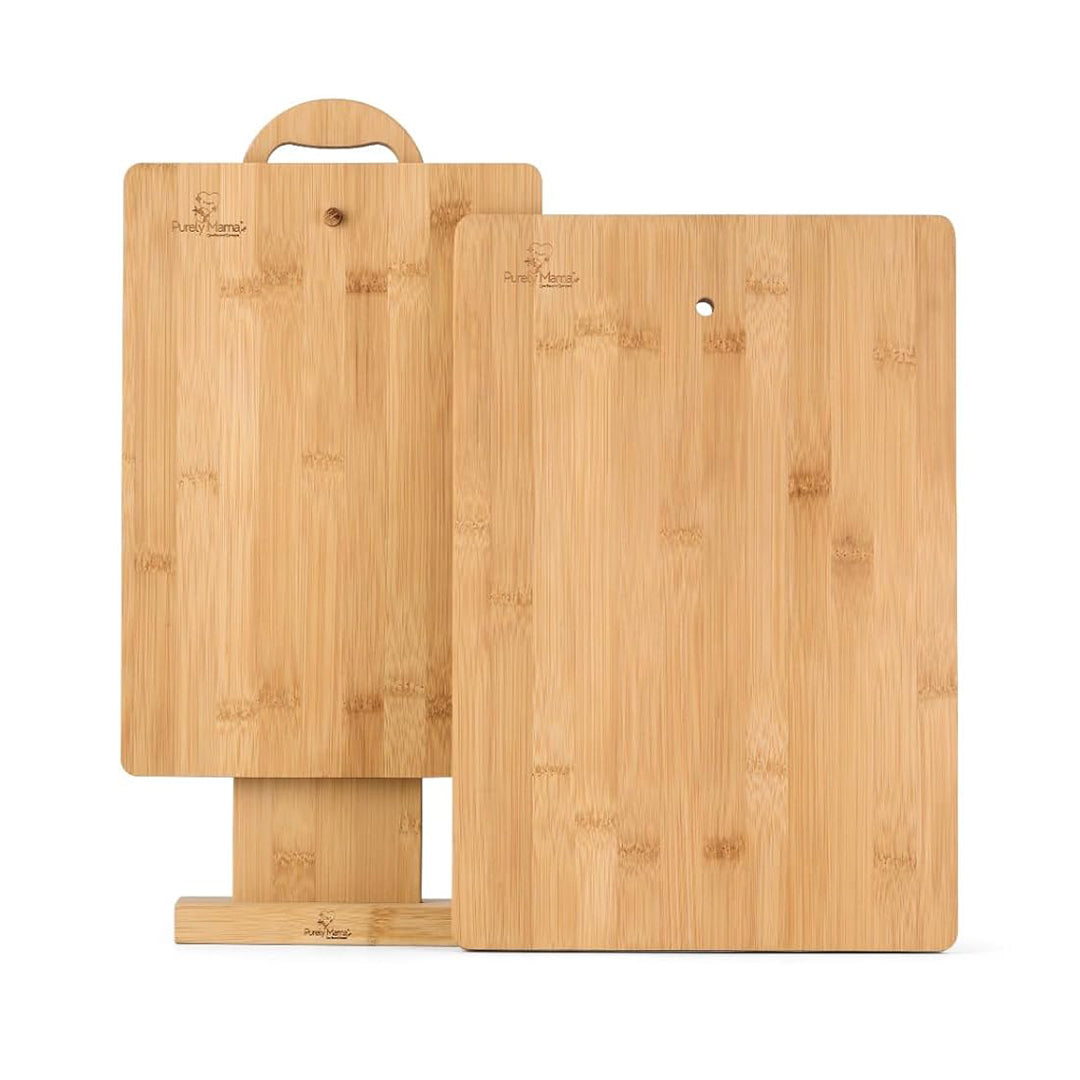 Bamboo Chopping Board Set of 2 with Stand