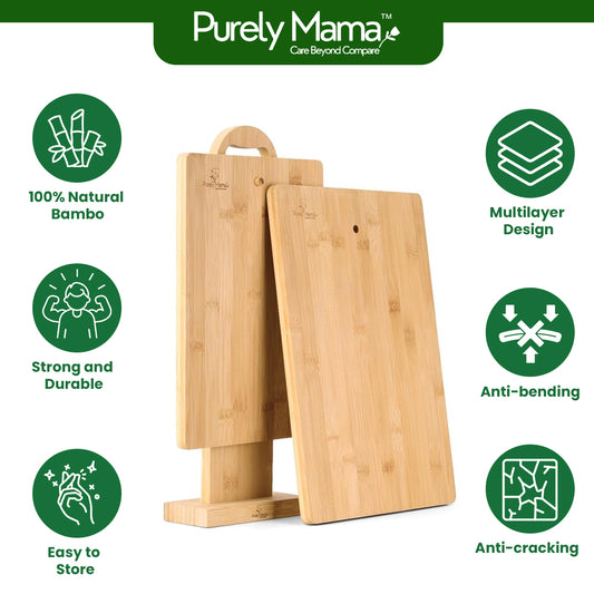 Bamboo Chopping Board Set of 2 with Stand