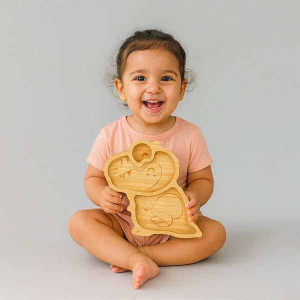 Big Tooth the Dinosaur Bamboo Suction Plate with Cutlery Set