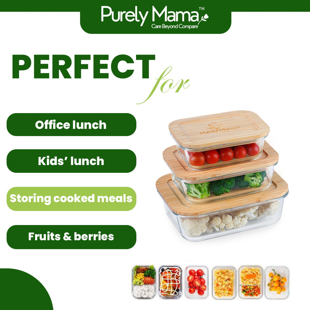 370ml 640ml 1050ml, Glass Food Container Set with Bamboo Lid !!