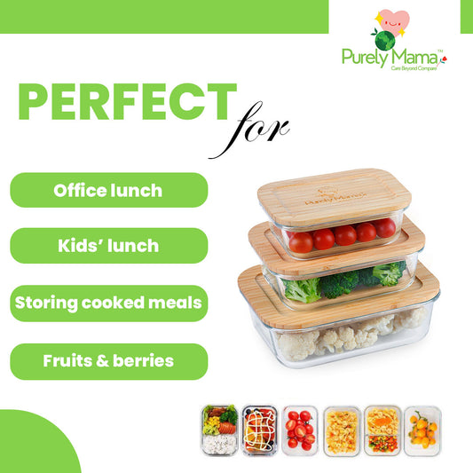 370ml 640ml 1050ml, Glass Food Container Set with Bamboo Lid !!