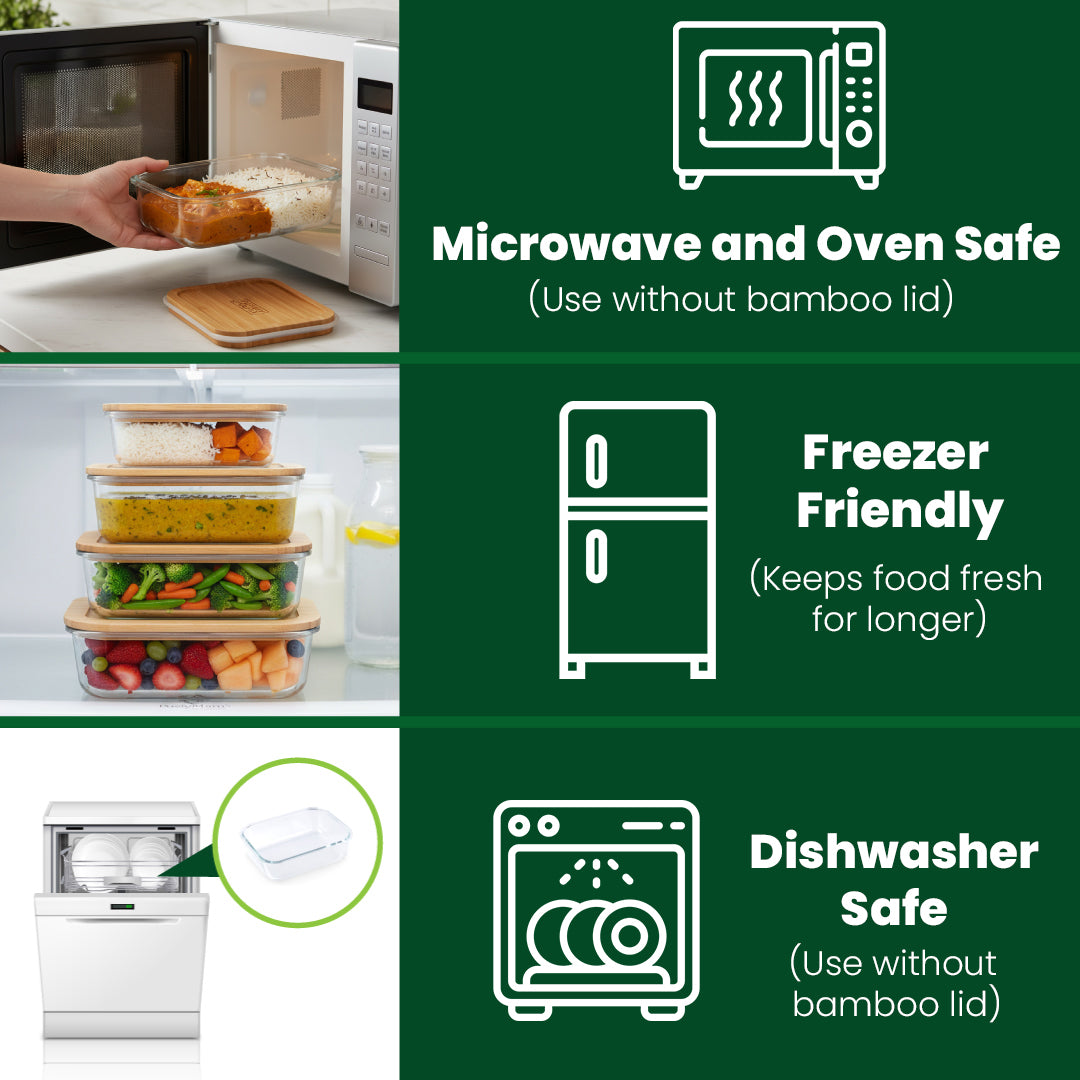 370ml 640ml 1050ml, Glass Food Container Set with Bamboo Lid !!