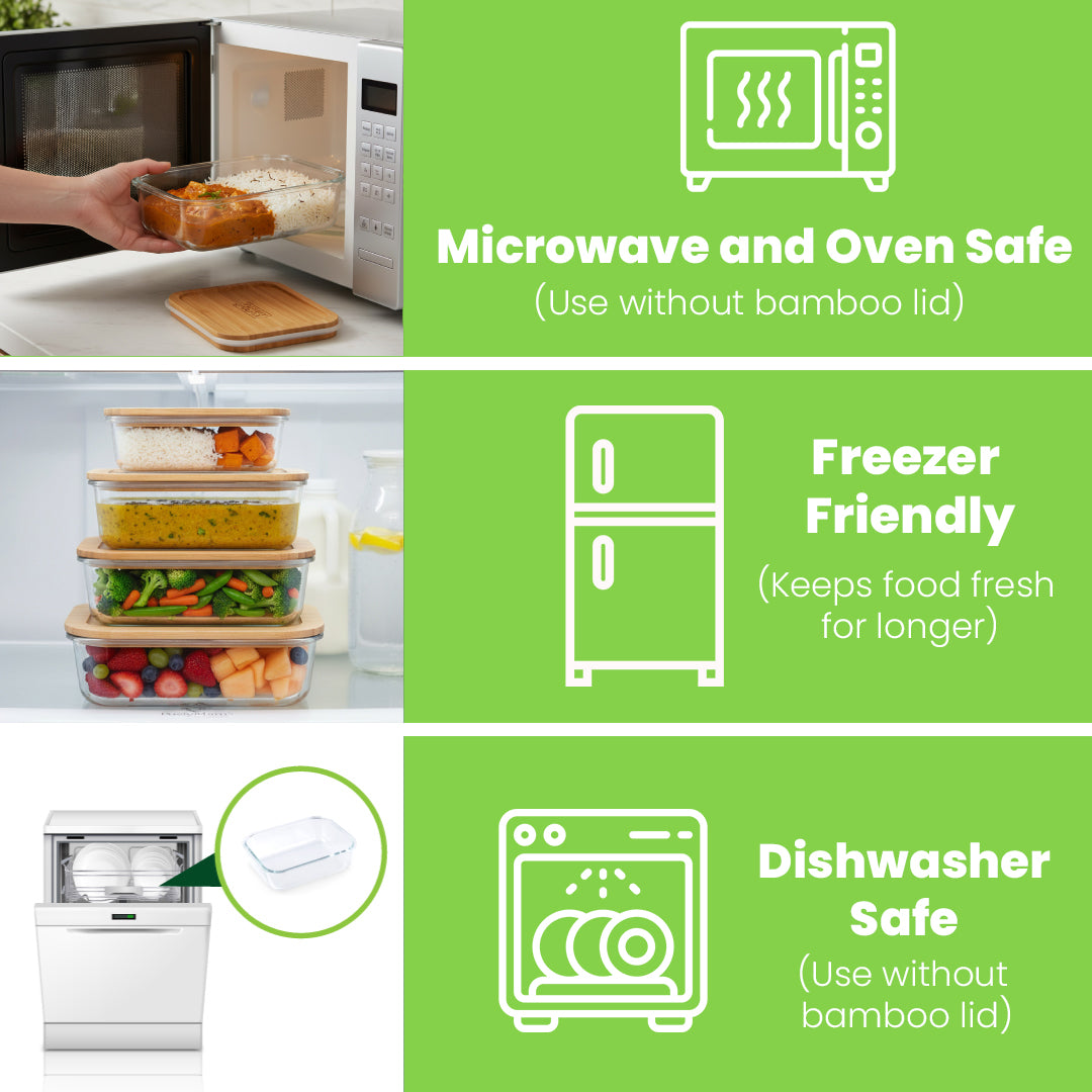 640ml 1050ml 1520ml, Glass Food Container Set with Bamboo Lid !!