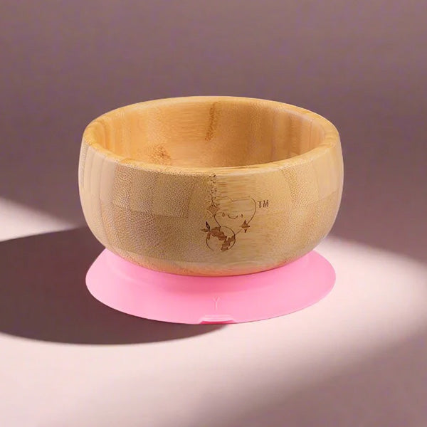 Bamboo Bowl With Suction- Pink