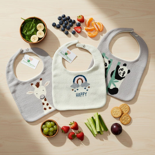 Purely Mama 100% Organic Cotton Baby Bibs Set – Pack of 3 (Giraffe | Rainbow | Panda)