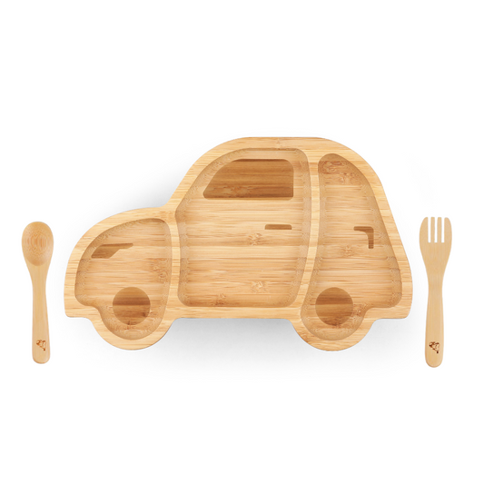 Wheelee the bamboo suction plate and cutlery from purely mama