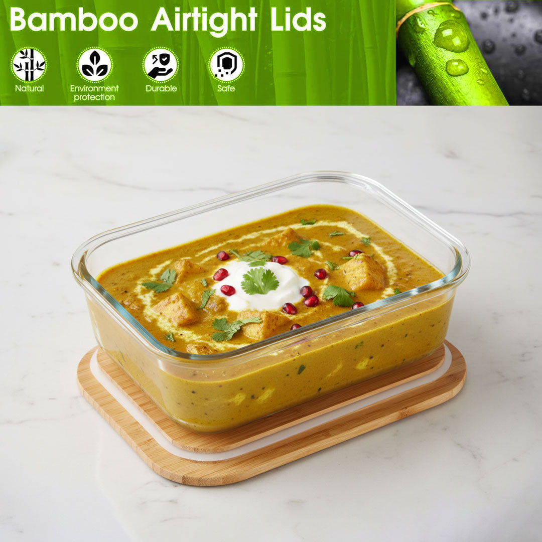 640ml 1050ml 1520ml, Glass Food Container Set with Bamboo Lid !!