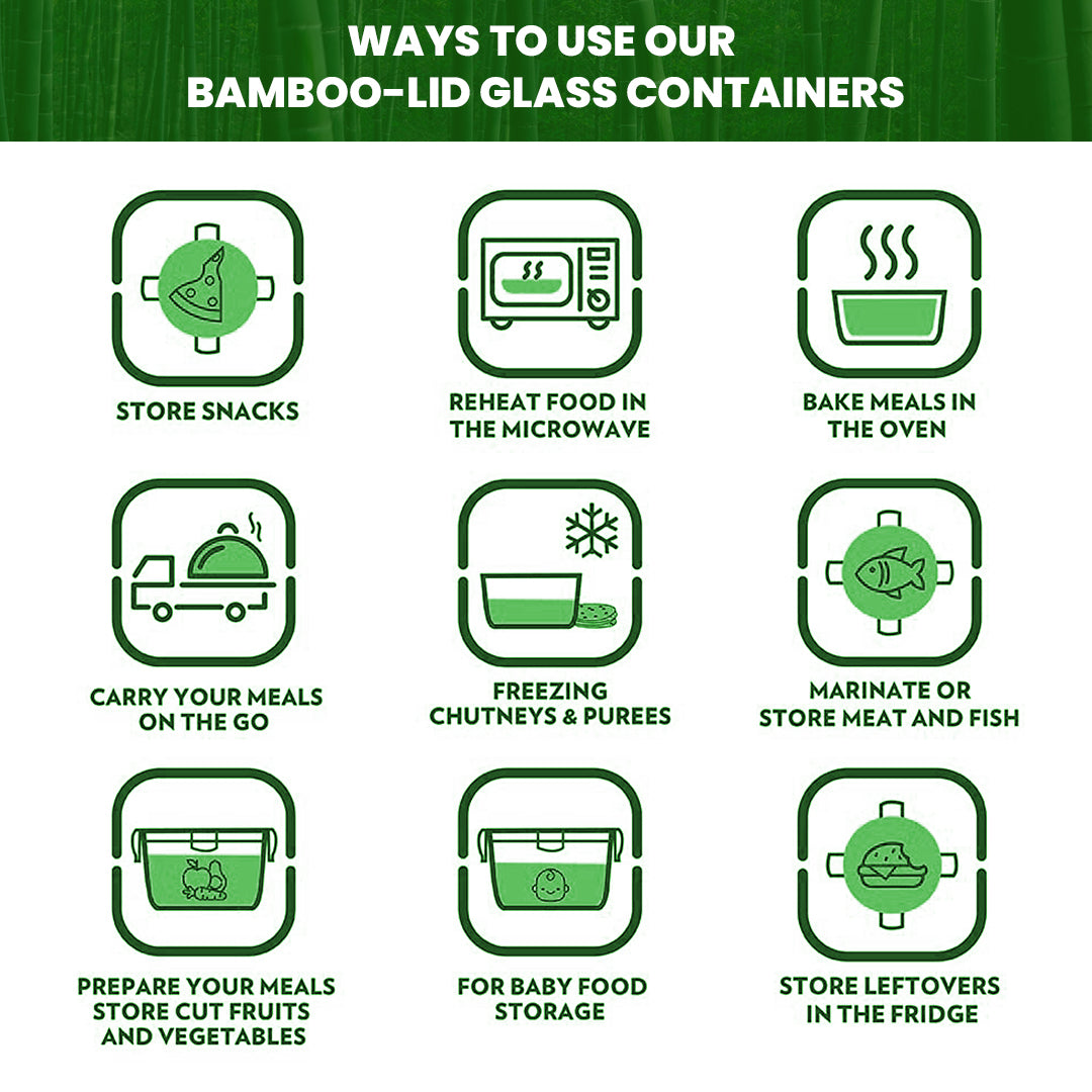 370ml 640ml 1050ml, Glass Food Container Set with Bamboo Lid !!