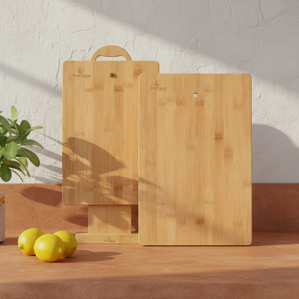Bamboo Chopping Board Set of 2 with Stand