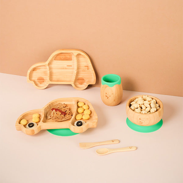 Wheelee The Car!! Bamboo Dinner Set For Toddlers and Kids!!