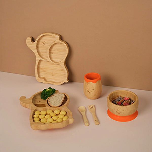 Bamboo Bowl With Suction- Orange