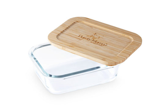 Glass Storage Container |1050ml with Bamboo Lid, Food Container | Perfect for storing Food in the Fridge and Microwaving |  - BPA free, Micro Plastic Free | Eco Friendly