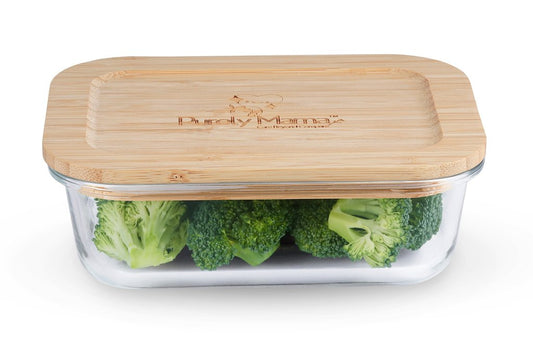 Glass Storage Container |1050ml with Bamboo Lid, Food Container | Perfect for storing Food in the Fridge and Microwaving |  - BPA free, Micro Plastic Free | Eco Friendly