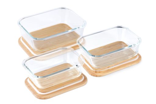 Purely Mama Bamboo Lid Glass Containers Set of 3 Airtight Food Storage, 370ml 640ml 1050ml, Plastic Free, BPA Free, Microplastic Safe