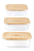 Load image into Gallery viewer, Purely Mama Bamboo Lid Glass Containers Set of 3 Airtight Food Storage, 370ml 640ml 1050ml, Plastic Free, BPA Free, Microplastic Safe

