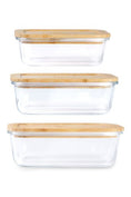 Load image into Gallery viewer, Purely Mama Bamboo Lid Glass Containers Set of 3 Airtight Food Storage, 370ml 640ml 1050ml, Plastic Free, BPA Free, Microplastic Safe
