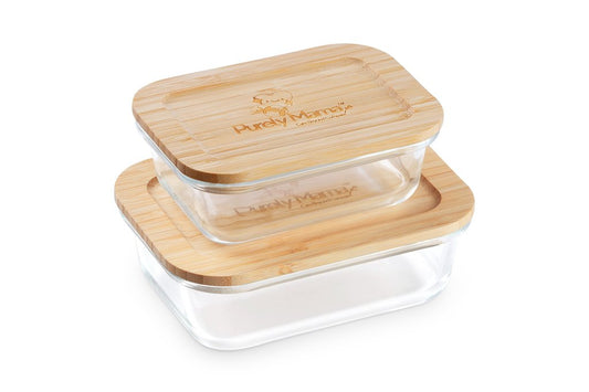 Purely Mama Bamboo Lid Glass Containers Set of 2 | Airtight Borosilicate Storage for Kitchen, Fridge & Oven | 1050ml & 1520ml | Plastic Free, Leakproof, Meal Prep & Microplastic Safe