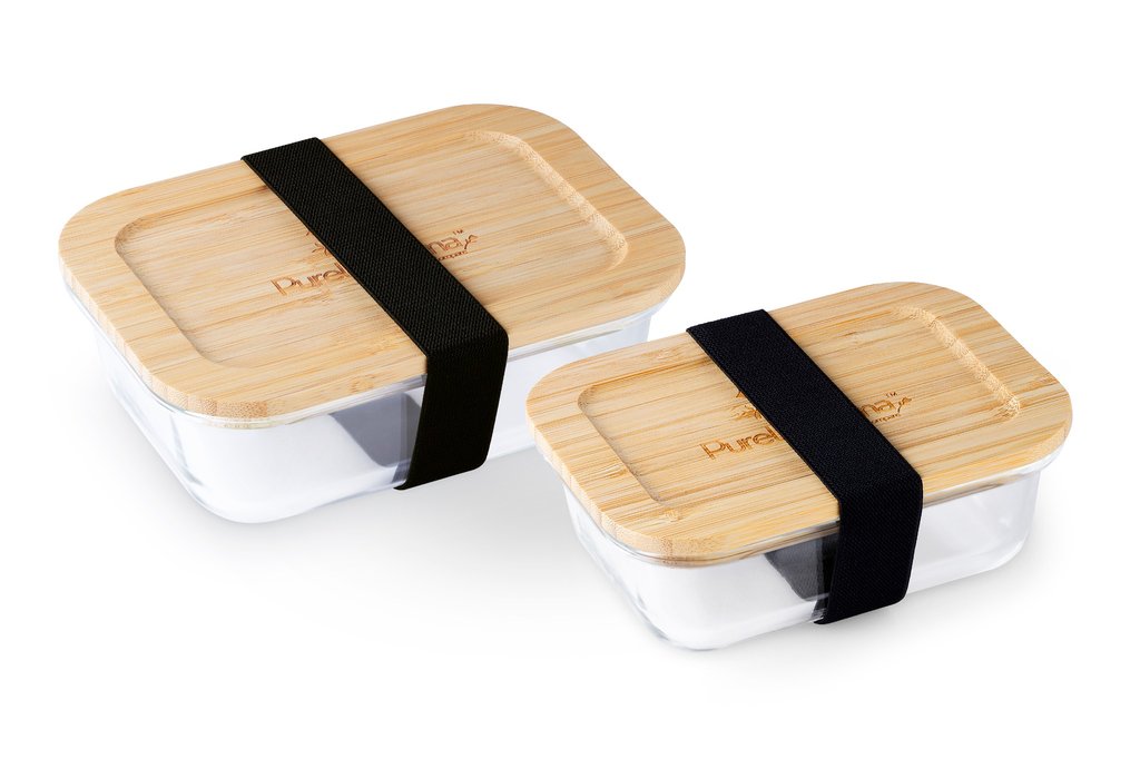 Purely Mama Bamboo Lid Glass Containers Set of 2 | Airtight Borosilicate Storage for Kitchen, Fridge & Oven | 1050ml & 1520ml | Plastic Free, Leakproof, Meal Prep & Microplastic Safe