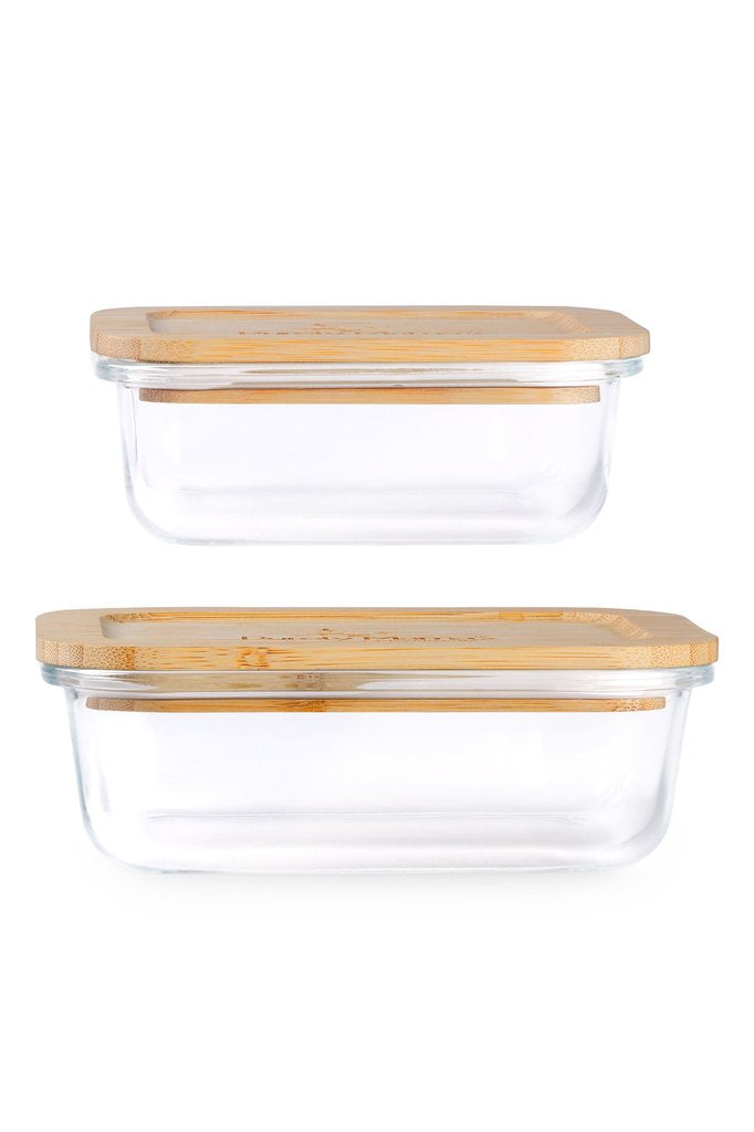 Purely Mama Bamboo Lid Glass Containers Set of 2 | Airtight Borosilicate Storage for Kitchen, Fridge & Oven | 1050ml & 1520ml | Plastic Free, Leakproof, Meal Prep & Microplastic Safe